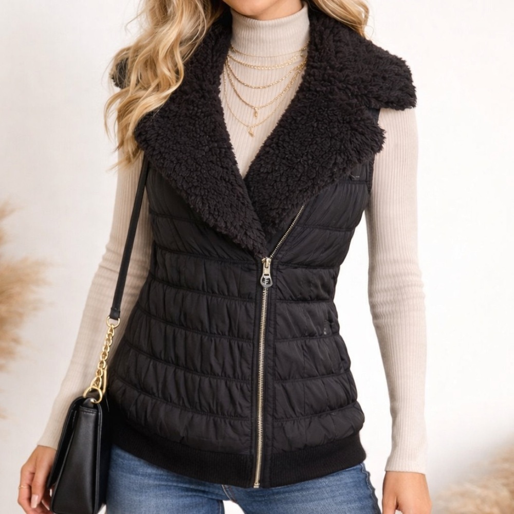 NWT Calvin Klein Performance Zip Vest Insulated Faux Fur removable Neck Sz M $90